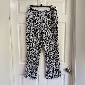 Madison 100% Linen Pants Size 12 Black and White Elastic Waist Drawstring Beach